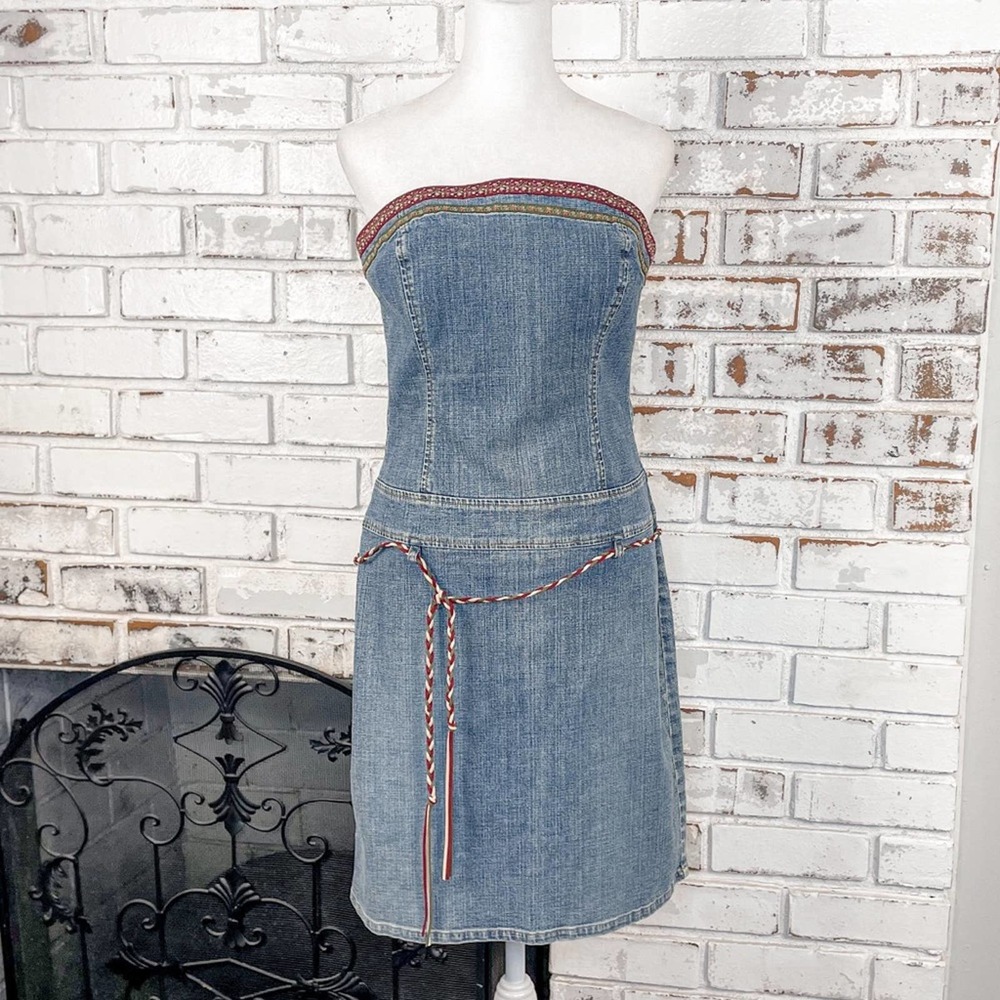 Vintage 90s Maurice’s Strapless Retro Denim Mini Dress 8